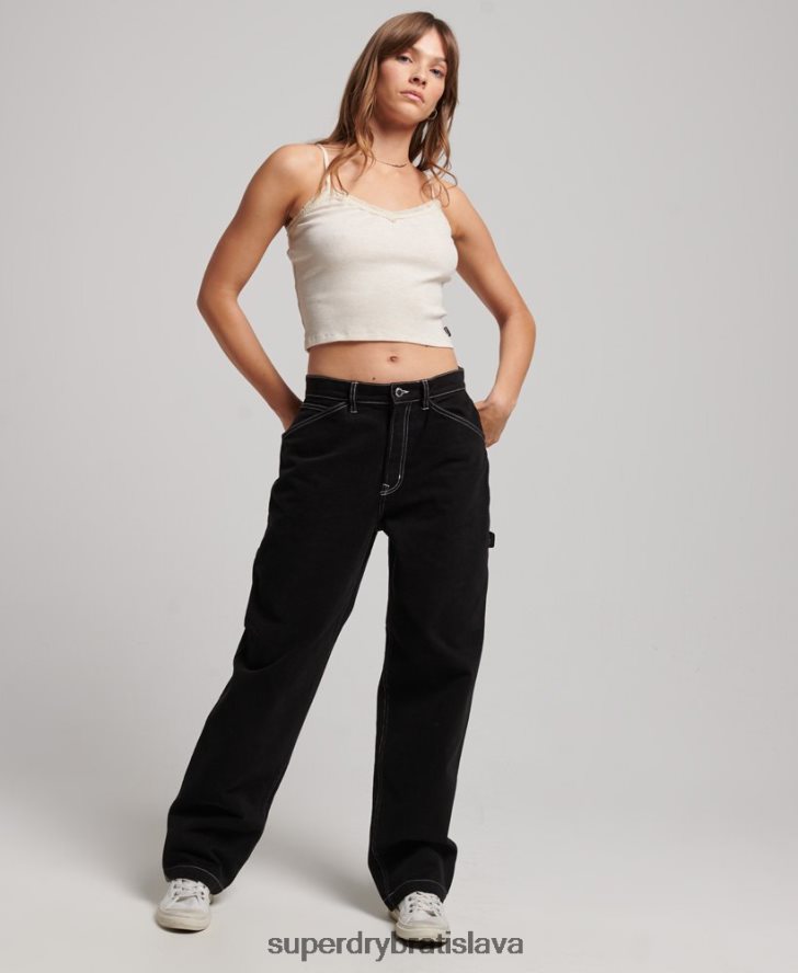 Superdry ženy kontrastné tesárske nohavice 6B4ZTR2564 oblečenie čierna
