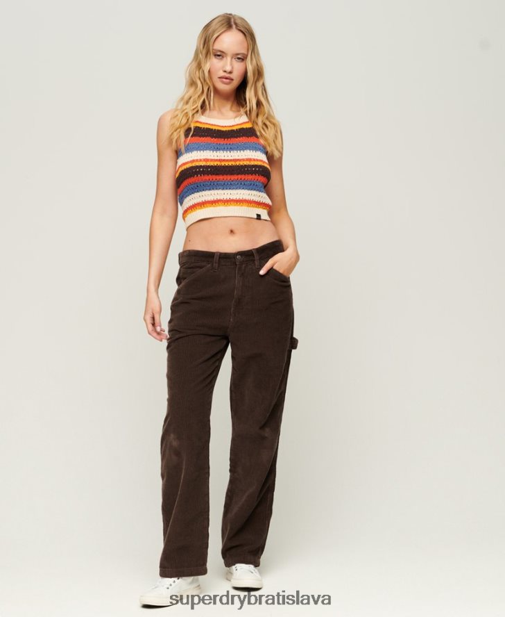 Superdry ženy šnúrové tesárske nohavice 6B4ZTR2568 oblečenie hnedá
