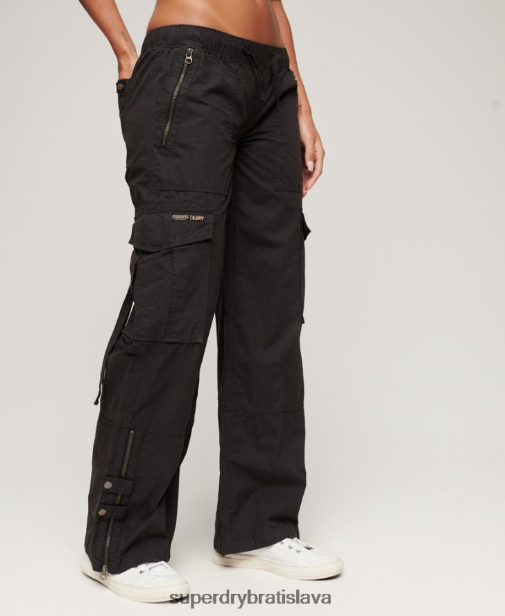 Superdry ženy nízke cargo nohavice so širokými nohavicami 6B4ZTR1963 oblečenie tmavošedý