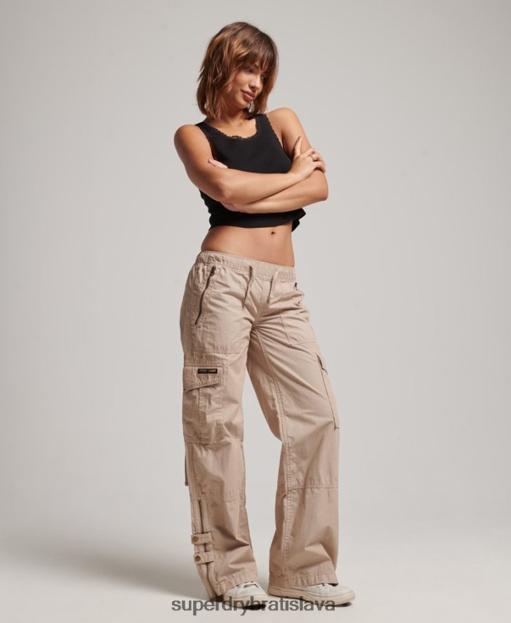 Superdry ženy nízke cargo nohavice so širokými nohavicami 6B4ZTR2001 oblečenie krém