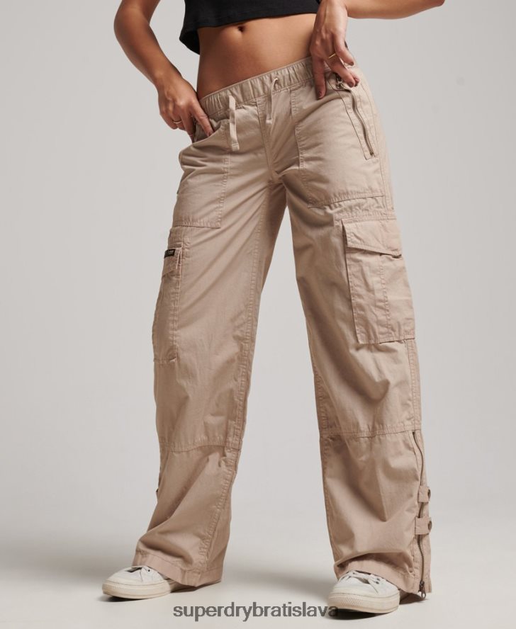 Superdry ženy nízke cargo nohavice so širokými nohavicami 6B4ZTR2001 oblečenie krém