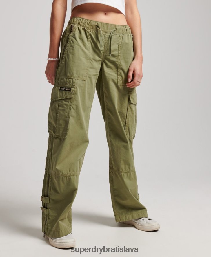 Superdry ženy nízke cargo nohavice so širokými nohavicami 6B4ZTR2015 oblečenie zelená