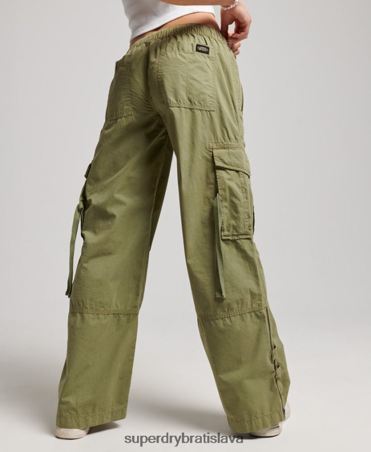 Superdry ženy nízke cargo nohavice so širokými nohavicami 6B4ZTR2015 oblečenie zelená