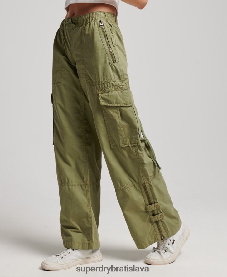 Superdry ženy nízke cargo nohavice so širokými nohavicami 6B4ZTR2015 oblečenie zelená