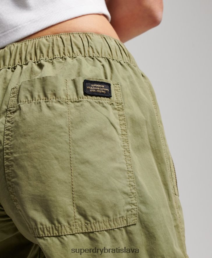 Superdry ženy nízke cargo nohavice so širokými nohavicami 6B4ZTR2015 oblečenie zelená