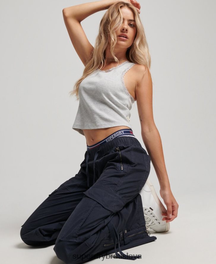Superdry ženy nízke cargo nohavice so širokými nohavicami 6B4ZTR2103 oblečenie námorníctvo