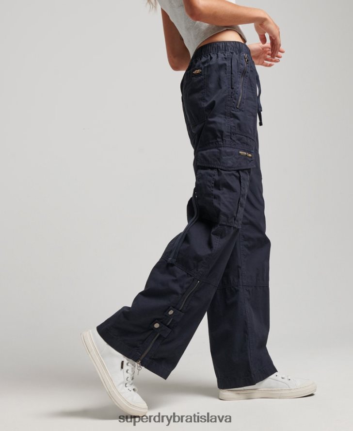 Superdry ženy nízke cargo nohavice so širokými nohavicami 6B4ZTR2103 oblečenie námorníctvo