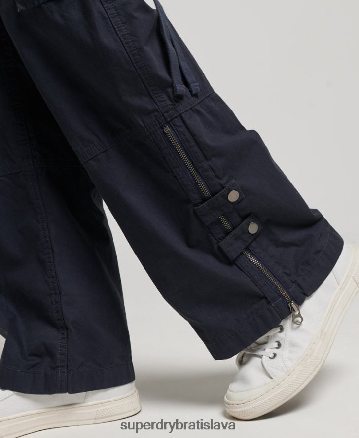 Superdry ženy nízke cargo nohavice so širokými nohavicami 6B4ZTR2103 oblečenie námorníctvo