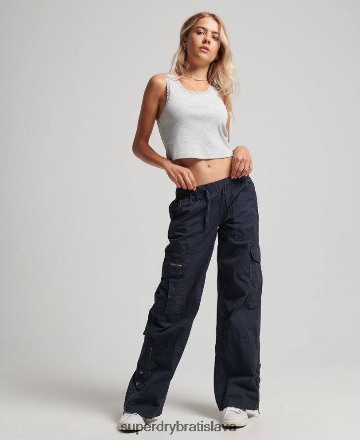 Superdry ženy nízke cargo nohavice so širokými nohavicami 6B4ZTR2103 oblečenie námorníctvo