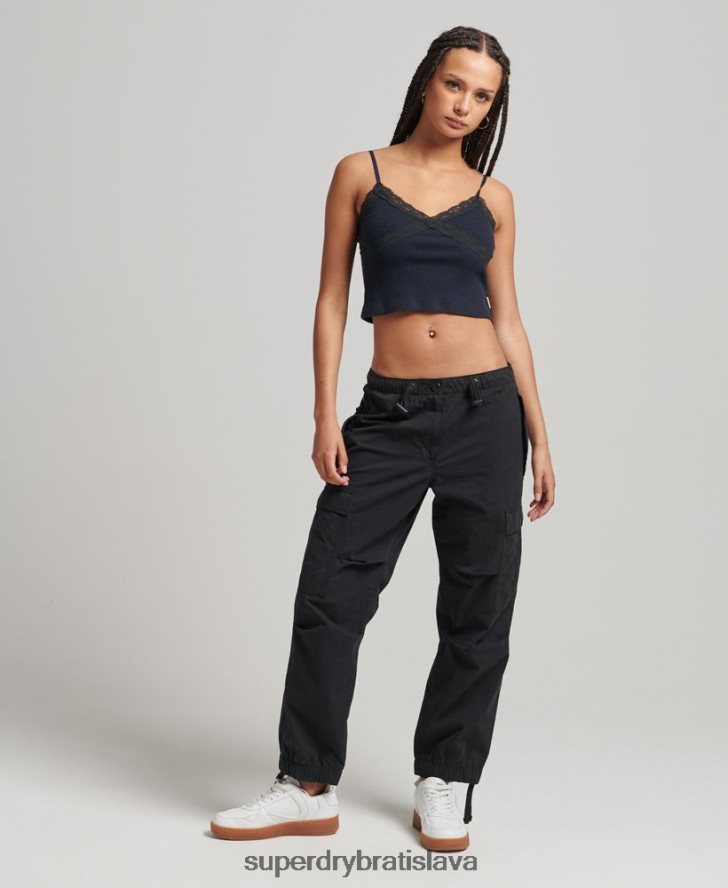 Superdry ženy padákové nohavičky z organickej bavlny 6B4ZTR2604 oblečenie čierna