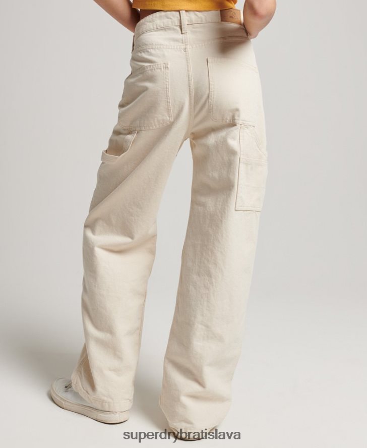 Superdry ženy ročník široké tesárske nohavice z organickej bavlny 6B4ZTR2573 oblečenie krém