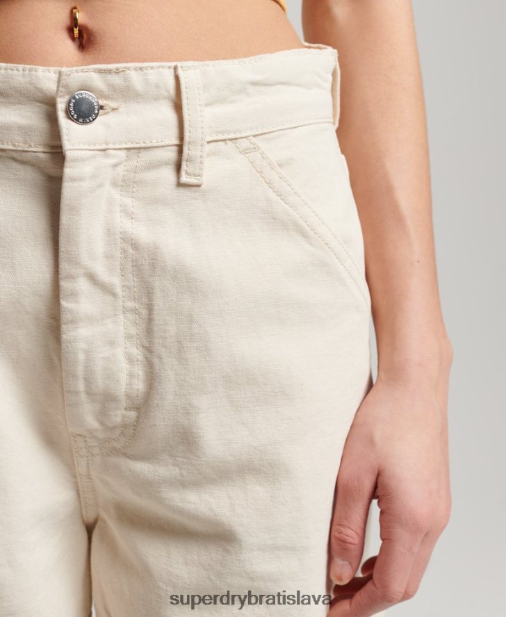 Superdry ženy ročník široké tesárske nohavice z organickej bavlny 6B4ZTR2573 oblečenie krém