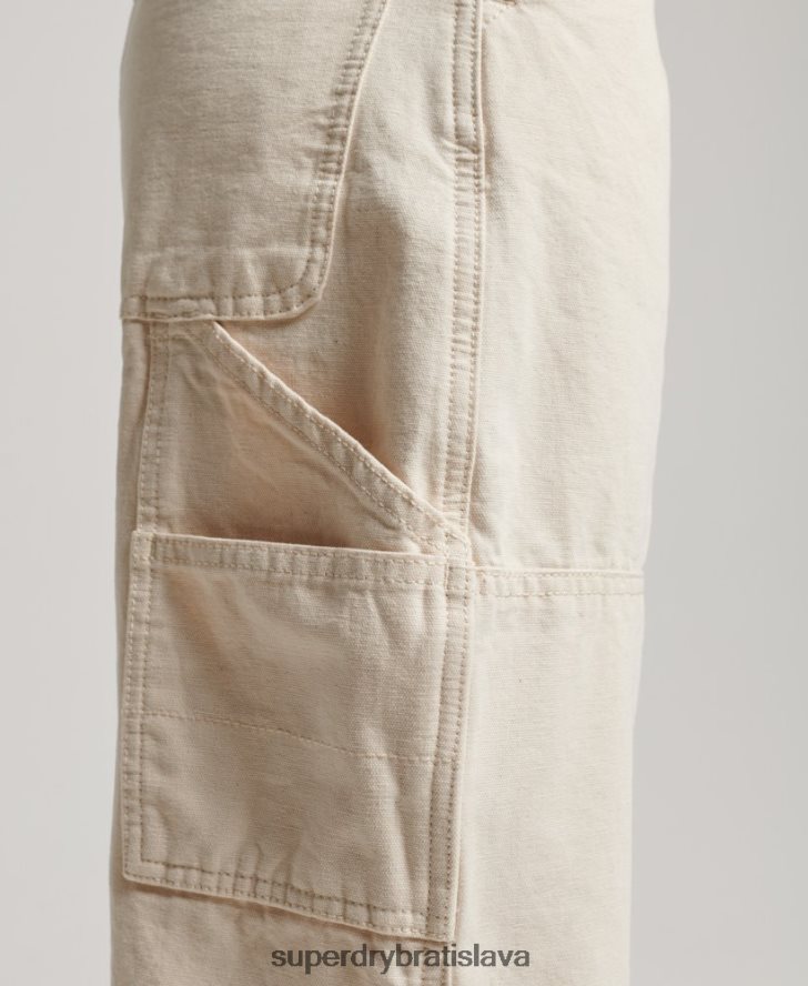Superdry ženy ročník široké tesárske nohavice z organickej bavlny 6B4ZTR2573 oblečenie krém