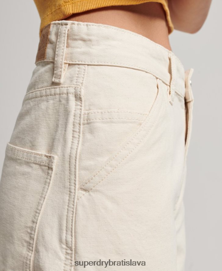 Superdry ženy ročník široké tesárske nohavice z organickej bavlny 6B4ZTR2573 oblečenie krém