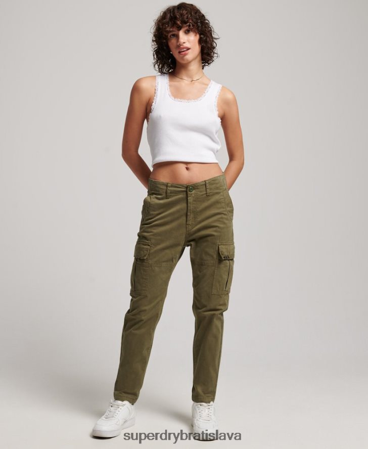 Superdry ženy tenké cargo nohavice z organickej bavlny 6B4ZTR2569 oblečenie zelená