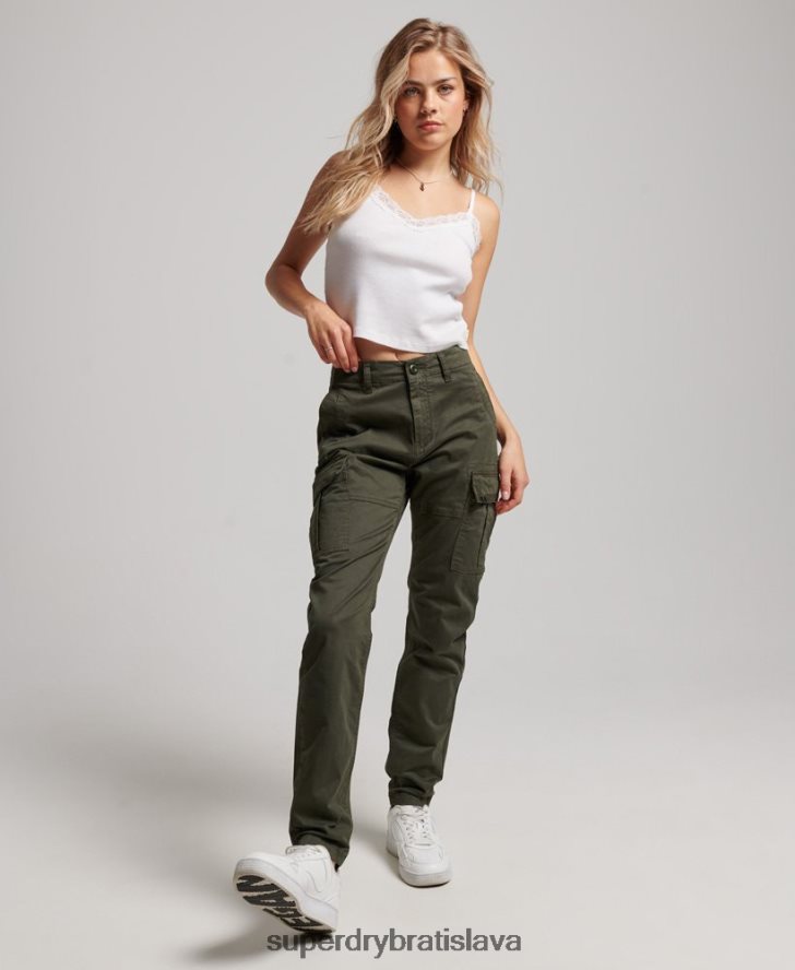 Superdry ženy tenké cargo nohavice z organickej bavlny 6B4ZTR2574 oblečenie zelená