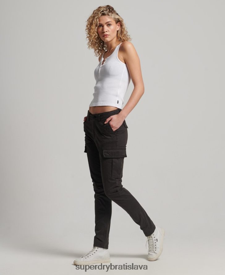 Superdry ženy tenké cargo nohavice z organickej bavlny 6B4ZTR2581 oblečenie čierna
