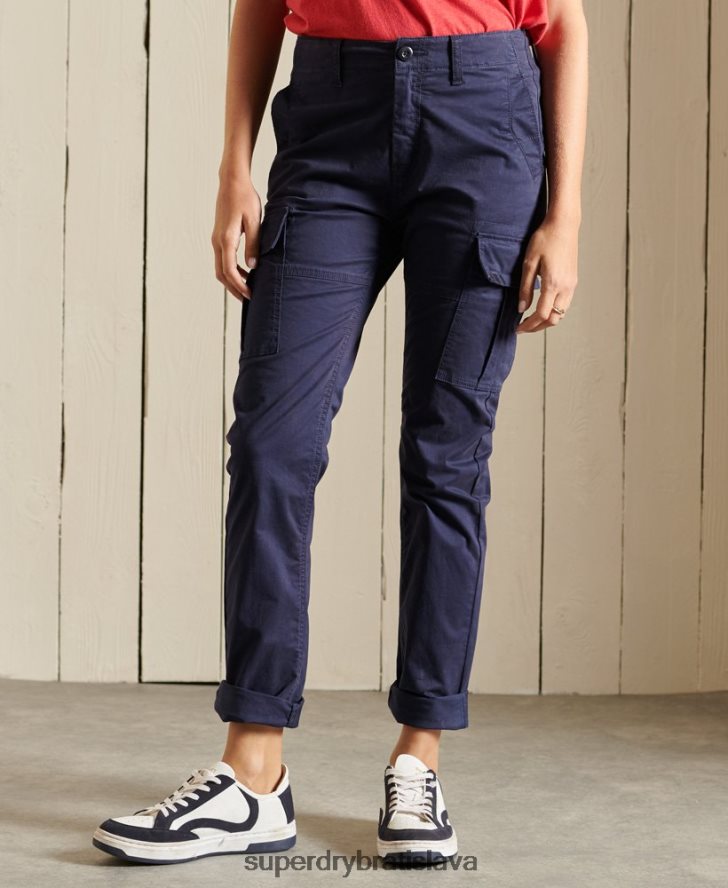 Superdry ženy tenké cargo nohavice z organickej bavlny 6B4ZTR2599 oblečenie námorníctvo