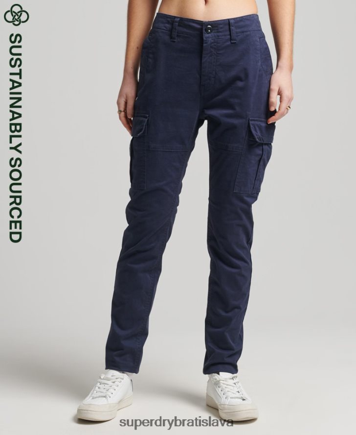 Superdry ženy tenké cargo nohavice z organickej bavlny 6B4ZTR6512 oblečenie námorníctvo