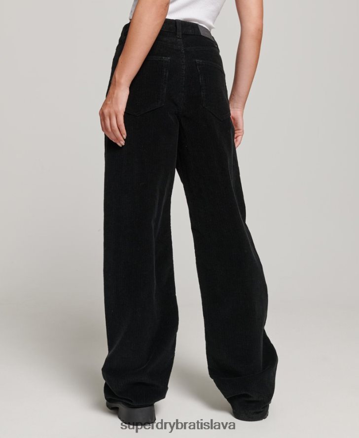 Superdry ženy vintage široké šnúrkové nohavice 6B4ZTR2577 oblečenie čierna