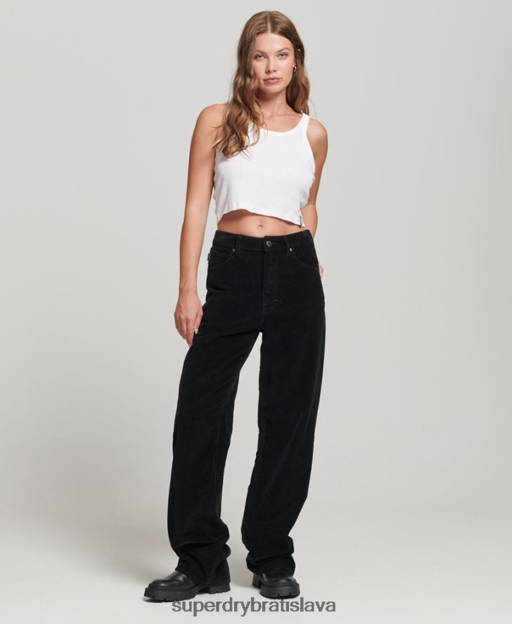 Superdry ženy vintage široké šnúrkové nohavice 6B4ZTR2577 oblečenie čierna