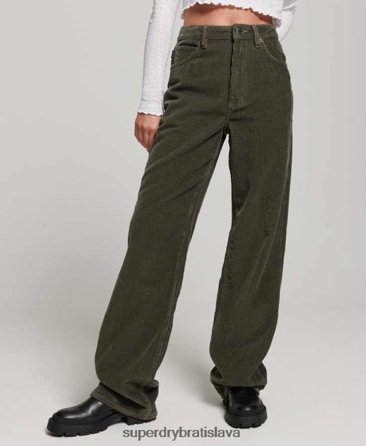 Superdry ženy vintage široké šnúrkové nohavice 6B4ZTR2586 oblečenie kaki
