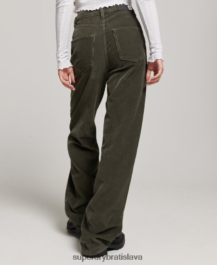Superdry ženy vintage široké šnúrkové nohavice 6B4ZTR2586 oblečenie kaki