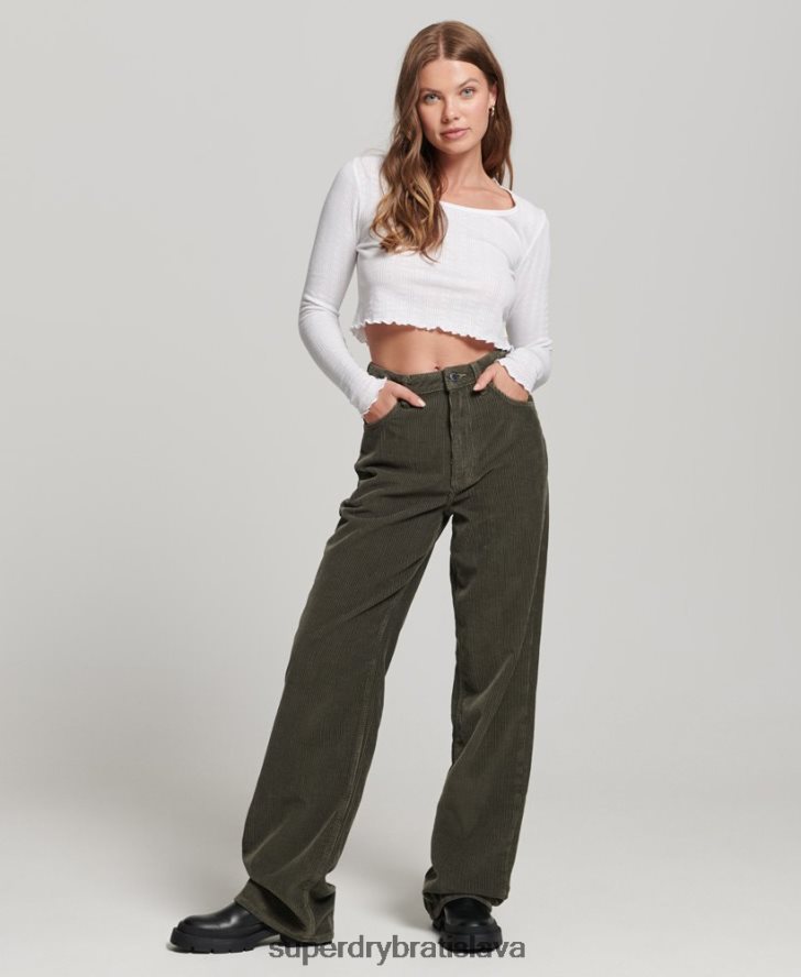 Superdry ženy vintage široké šnúrkové nohavice 6B4ZTR2586 oblečenie kaki
