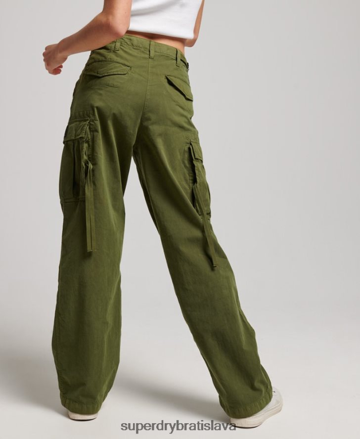 Superdry ženy vintage nízke nákladné nohavice 6B4ZTR2038 oblečenie zelená