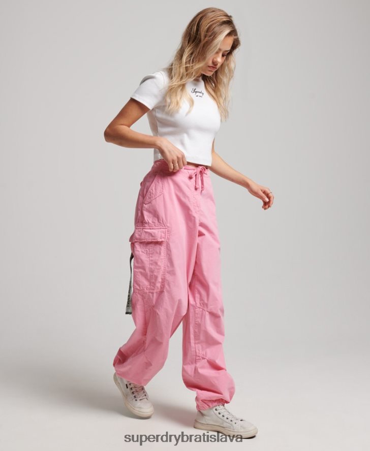 Superdry ženy voľné padáčikové nohavice 6B4ZTR1989 oblečenie Ružová