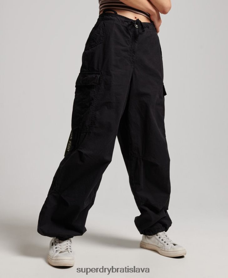 Superdry ženy voľné padáčikové nohavice 6B4ZTR2013 oblečenie čierna