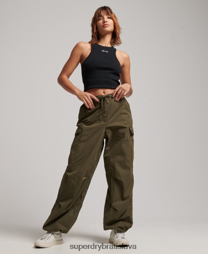 Superdry ženy voľné padáčikové nohavice 6B4ZTR2095 oblečenie zelená