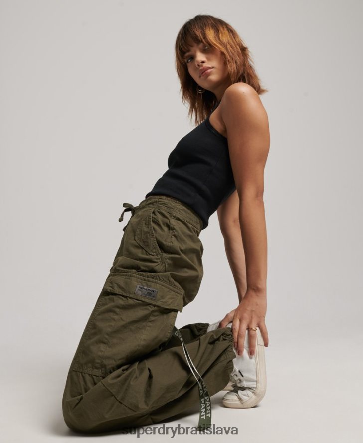 Superdry ženy voľné padáčikové nohavice 6B4ZTR2095 oblečenie zelená