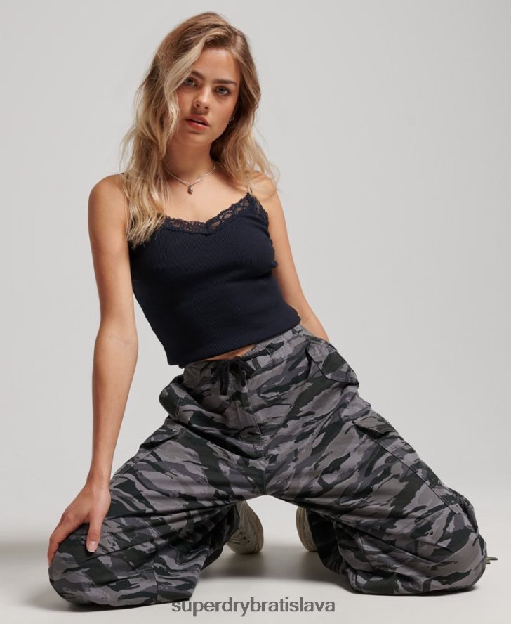 Superdry ženy voľné padáčikové nohavice 6B4ZTR2129 oblečenie zelená