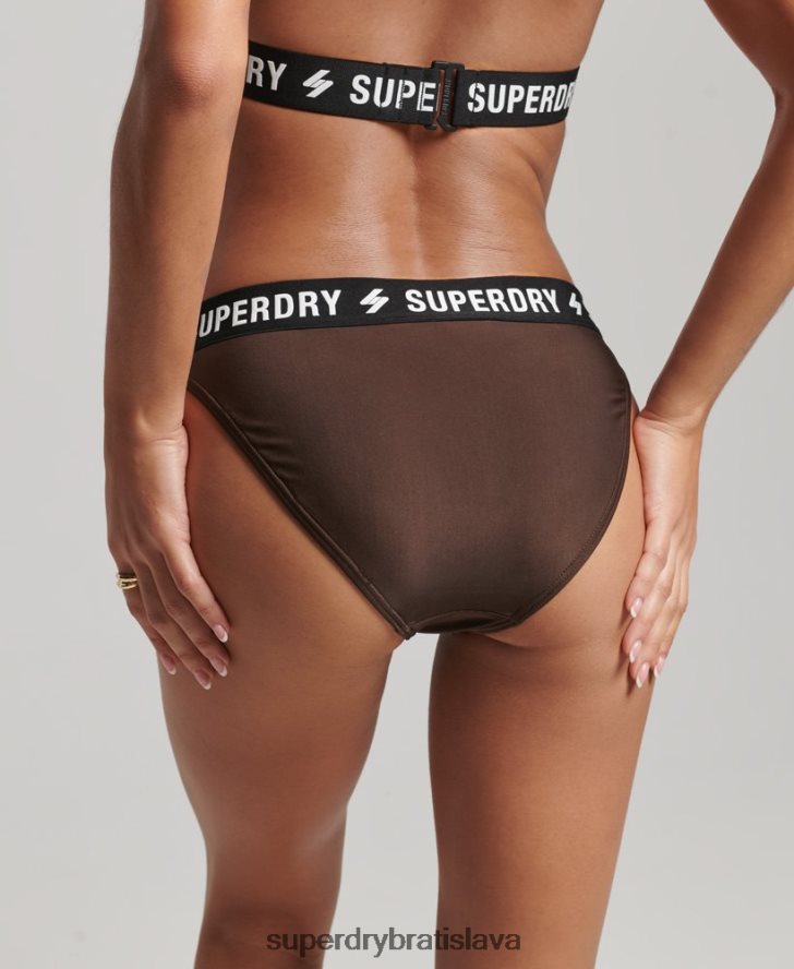 Superdry ženy elastické recyklované bikinové nohavičky 6B4ZTR3207 oblečenie hnedá