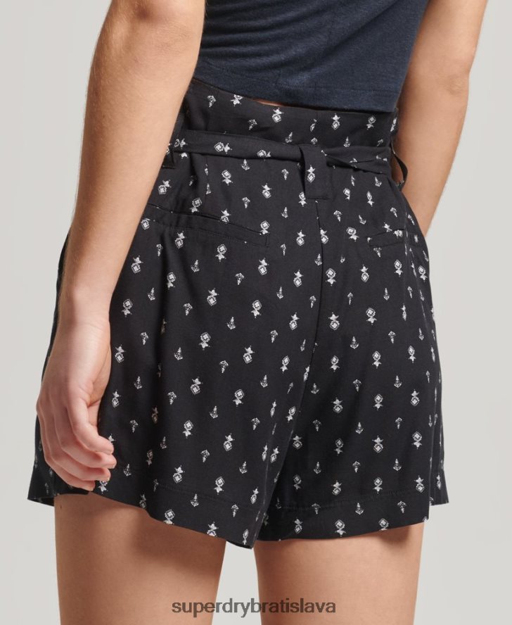 Superdry ženy ecovero vintage šortky s potlačou paperbag 6B4ZTR3130 oblečenie čierna