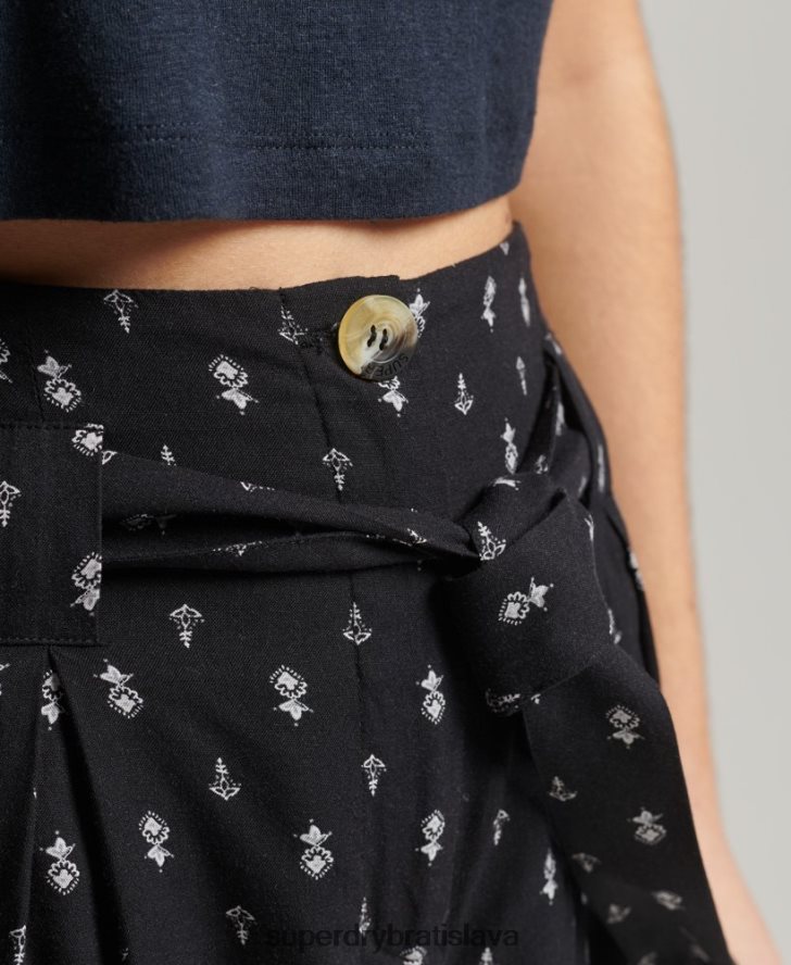 Superdry ženy ecovero vintage šortky s potlačou paperbag 6B4ZTR3130 oblečenie čierna