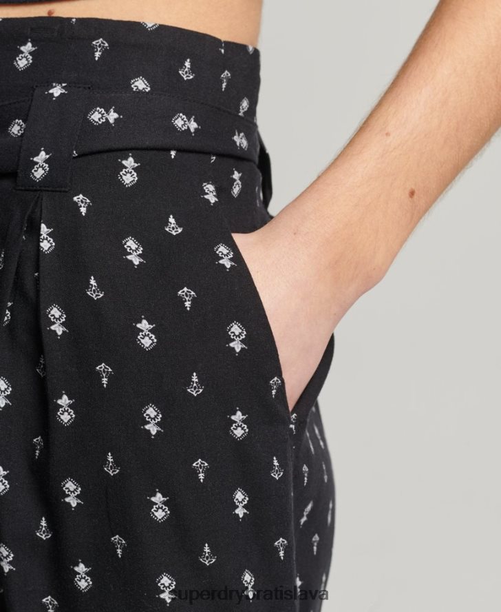 Superdry ženy ecovero vintage šortky s potlačou paperbag 6B4ZTR3130 oblečenie čierna