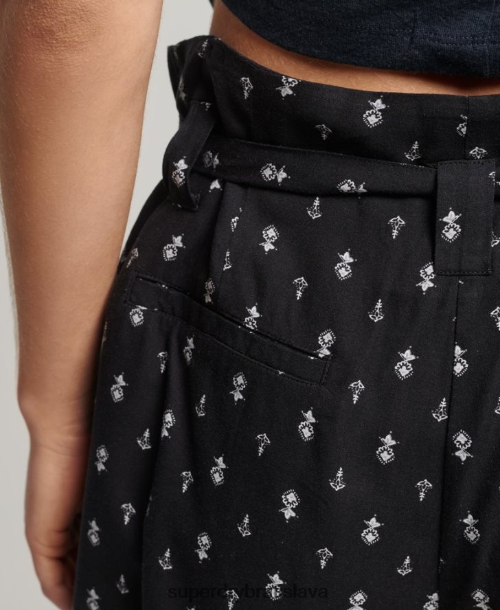 Superdry ženy ecovero vintage šortky s potlačou paperbag 6B4ZTR3130 oblečenie čierna