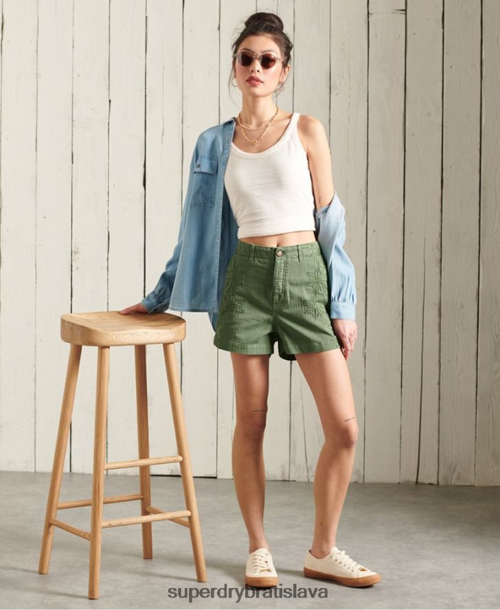 Superdry ženy únavové šortky 6B4ZTR3175 oblečenie zelená