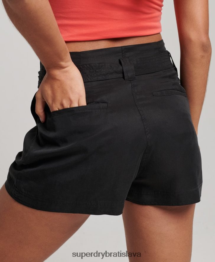 Superdry ženy paperbag šortky 6B4ZTR3164 oblečenie čierna