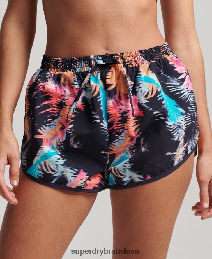 Superdry ženy plážové šortky s potlačou 6B4ZTR3101 oblečenie Modrá