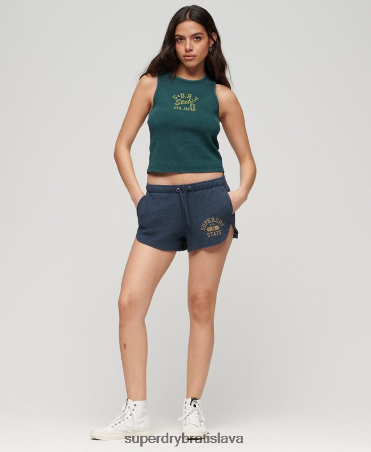Superdry ženy športové základné vaflové šortky 6B4ZTR2048 oblečenie Modrá