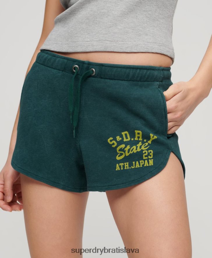 Superdry ženy športové základné vaflové šortky 6B4ZTR3109 oblečenie zelená