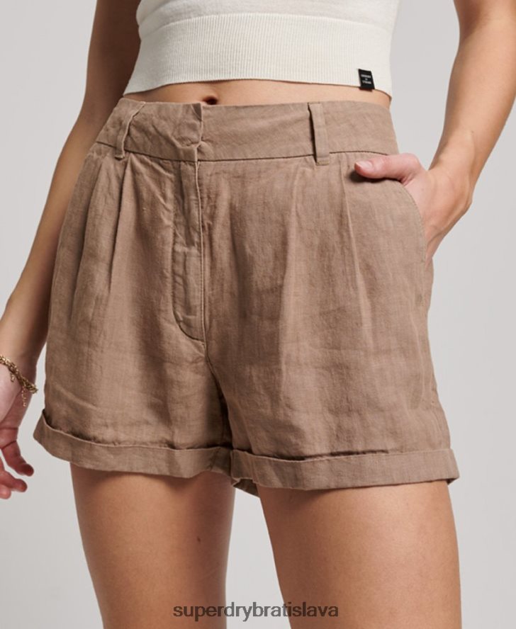 Superdry ženy prefarbené ľanové šortky 6B4ZTR2125 oblečenie hnedá