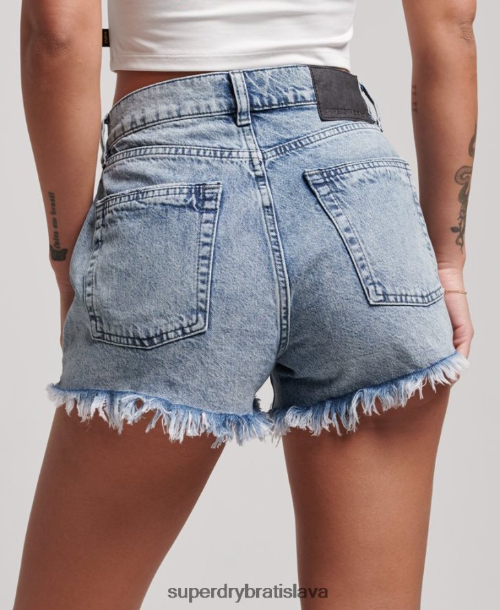 Superdry ženy vysoké džínsové šortky štúdia z organickej bavlny 6B4ZTR3097 oblečenie svetlo modrá