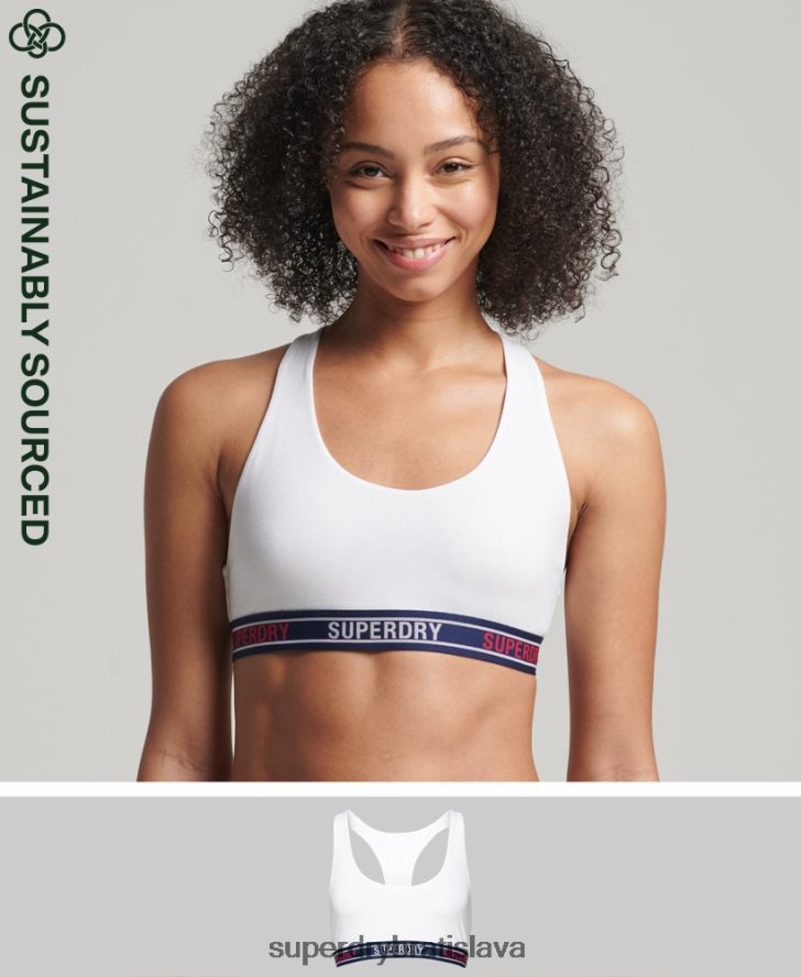 Superdry ženy organická bavlna multi logo crop bralette 6B4ZTR6546 oblečenie biely