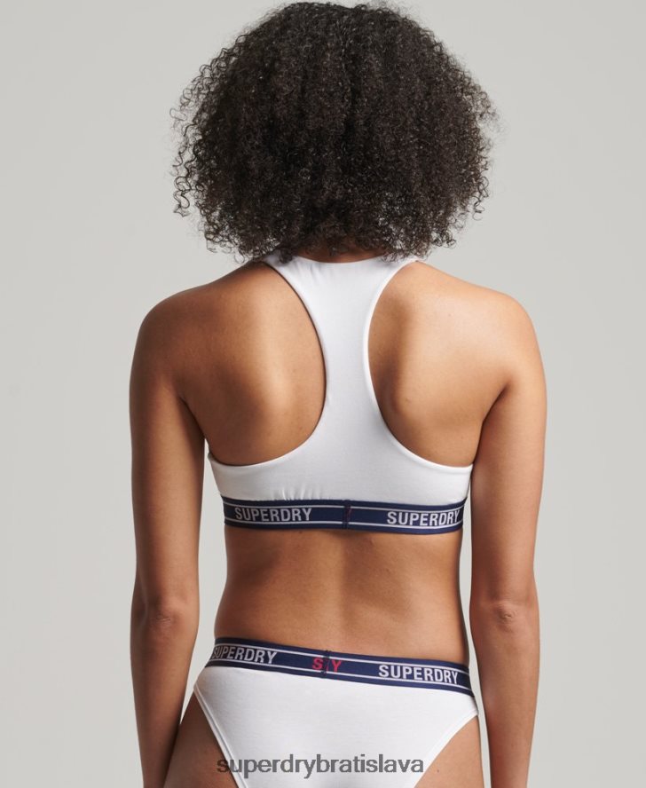 Superdry ženy organická bavlna multi logo crop bralette 6B4ZTR6546 oblečenie biely