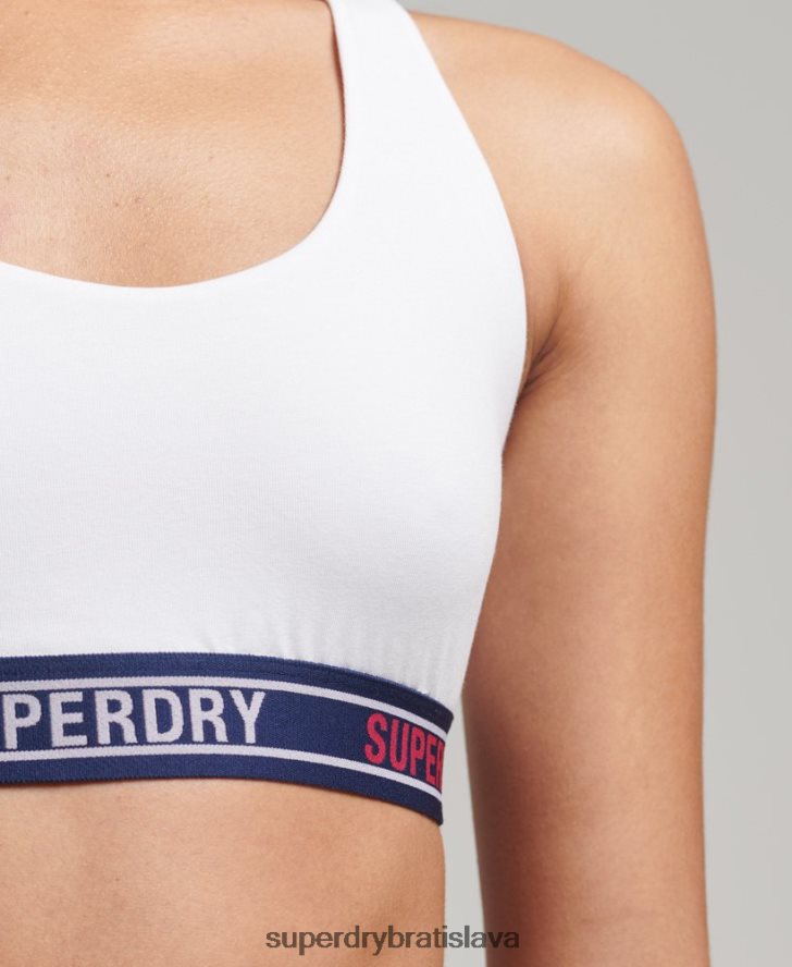 Superdry ženy organická bavlna multi logo crop bralette 6B4ZTR6546 oblečenie biely