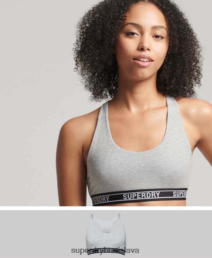 Superdry ženy organická bavlna multi logo crop bralette 6B4ZTR6559 oblečenie svetlo šedá